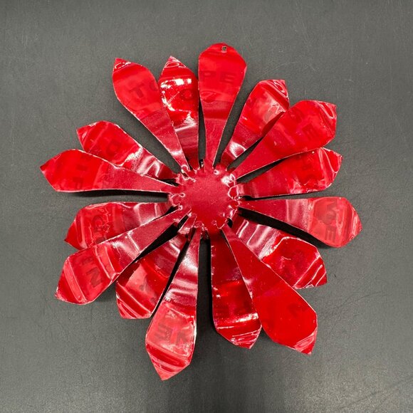 Vintage Christmas Ornament Handmade Red Silver Flower Aluminum Metal Atomic - Picture 3 of 8